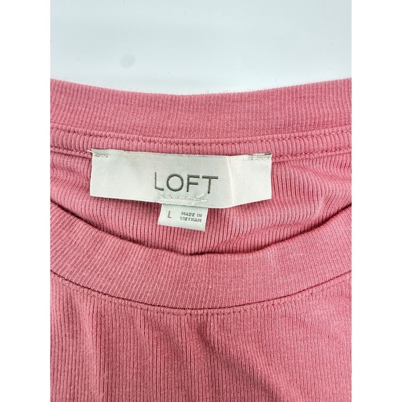 Loft Womens Ribbed Long Sleeve Tee Rose Pink Crew Neck Modal Blend Top Large - Picture 3 of 8